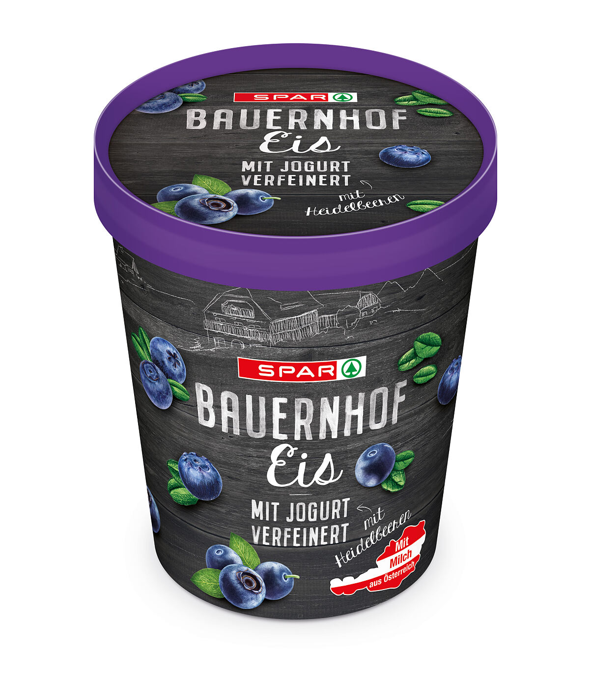 SPAR Bauernhof Eis mit Heidelbeeren und Jogurt verfeinert